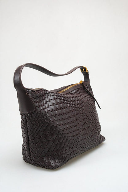 Kira - Dark Brown Woven Shoulder Bag (women)