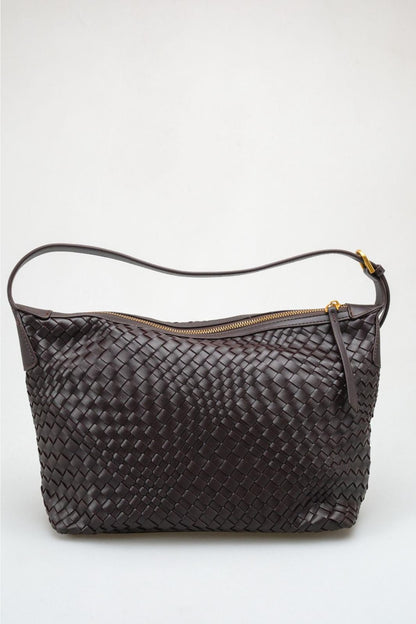Kira - Dark Brown Woven Shoulder Bag (women)
