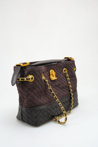 Aria - Dark Brown & Black Woven Shoulder Bag (women)