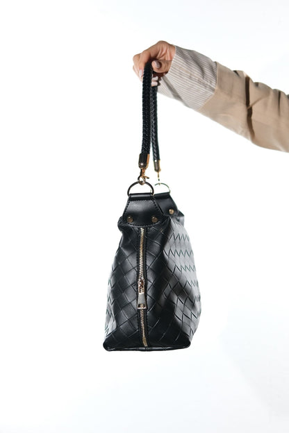 GIANNA - Black Genuine Leather Shoulder Bag (Women)