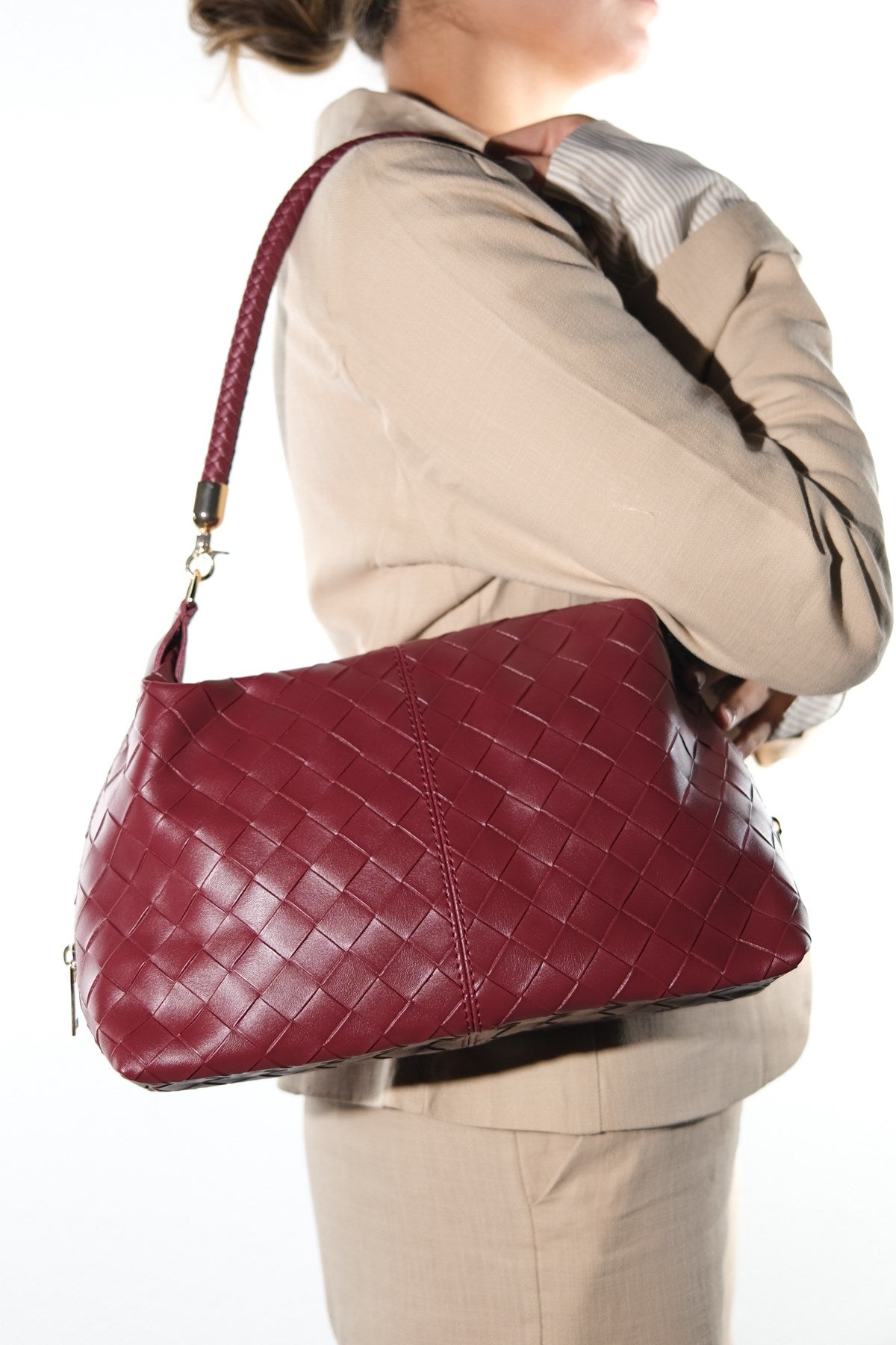 GIANNA - Burgundy Genuine Leather Shoulder Bag (Women)