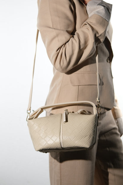 AERIS - Bolso de hombro de cuero genuino beige (Mujer)