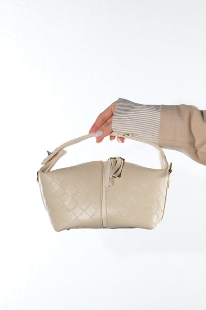 AERIS - Bolso de hombro de cuero genuino beige (Mujer)