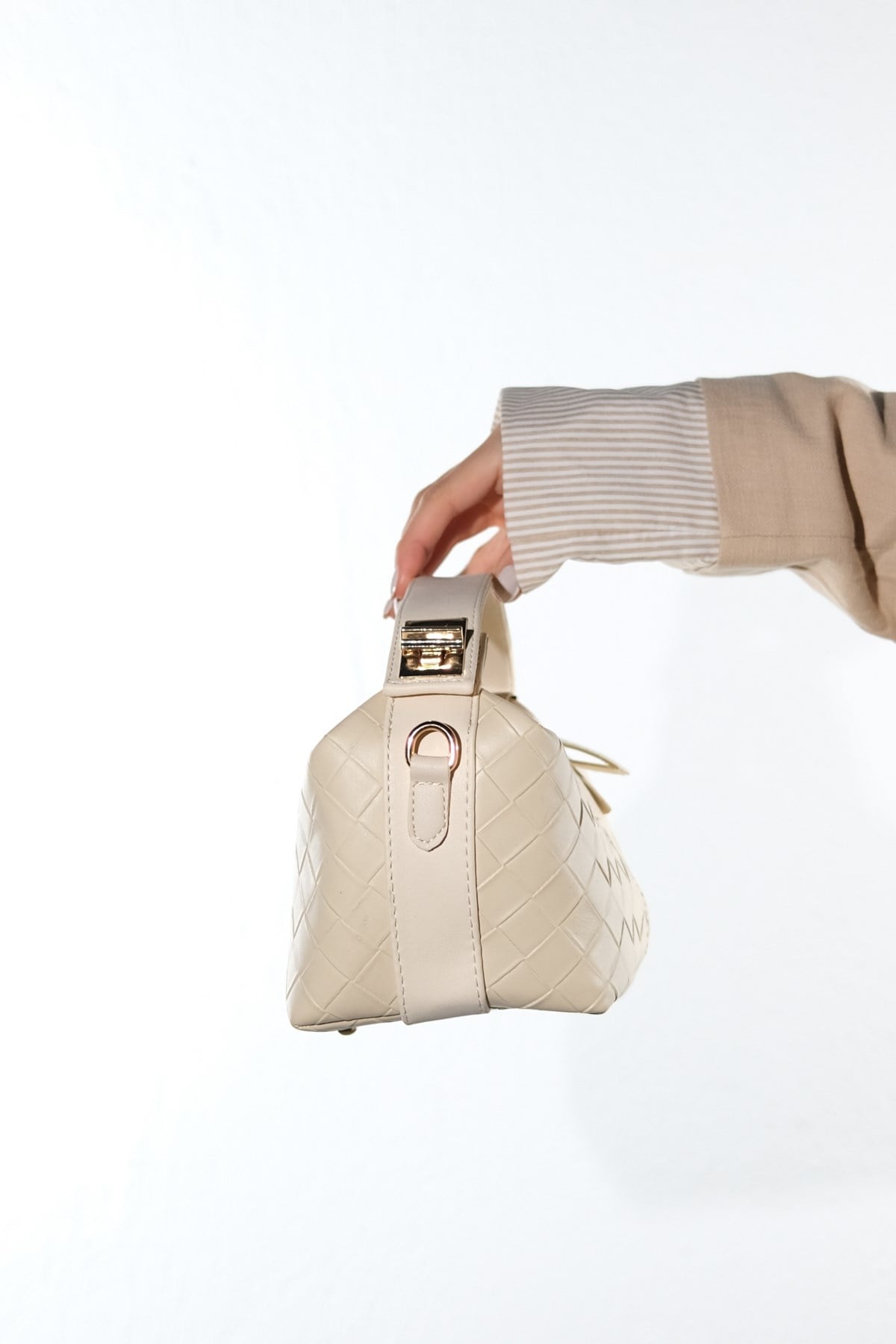 AERIS - Bolso de hombro de cuero genuino beige (Mujer)