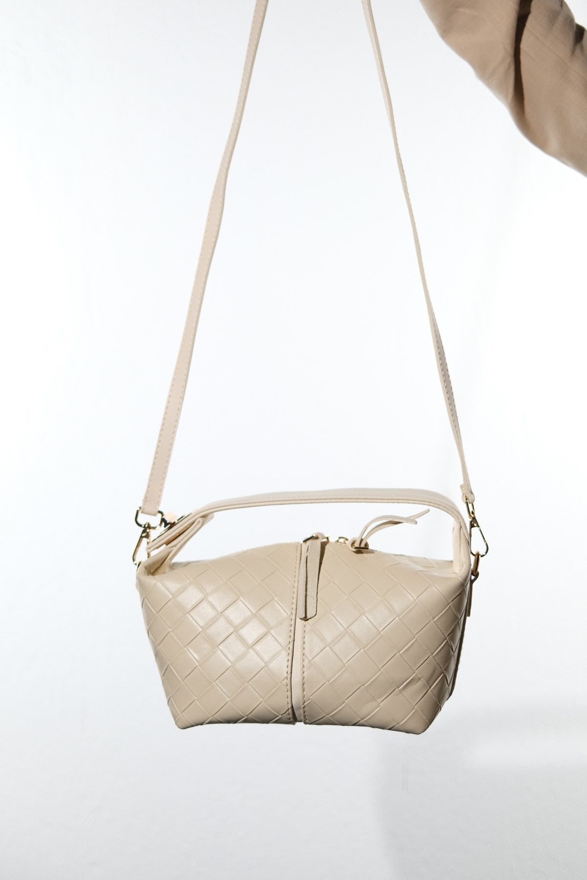 AERIS - Bolso de hombro de cuero genuino beige (Mujer)