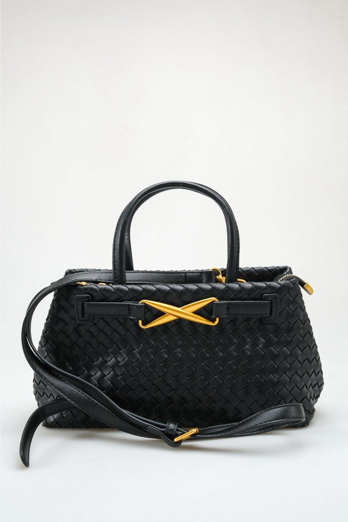 Verona - Black Woven Top Handle Bag (women)