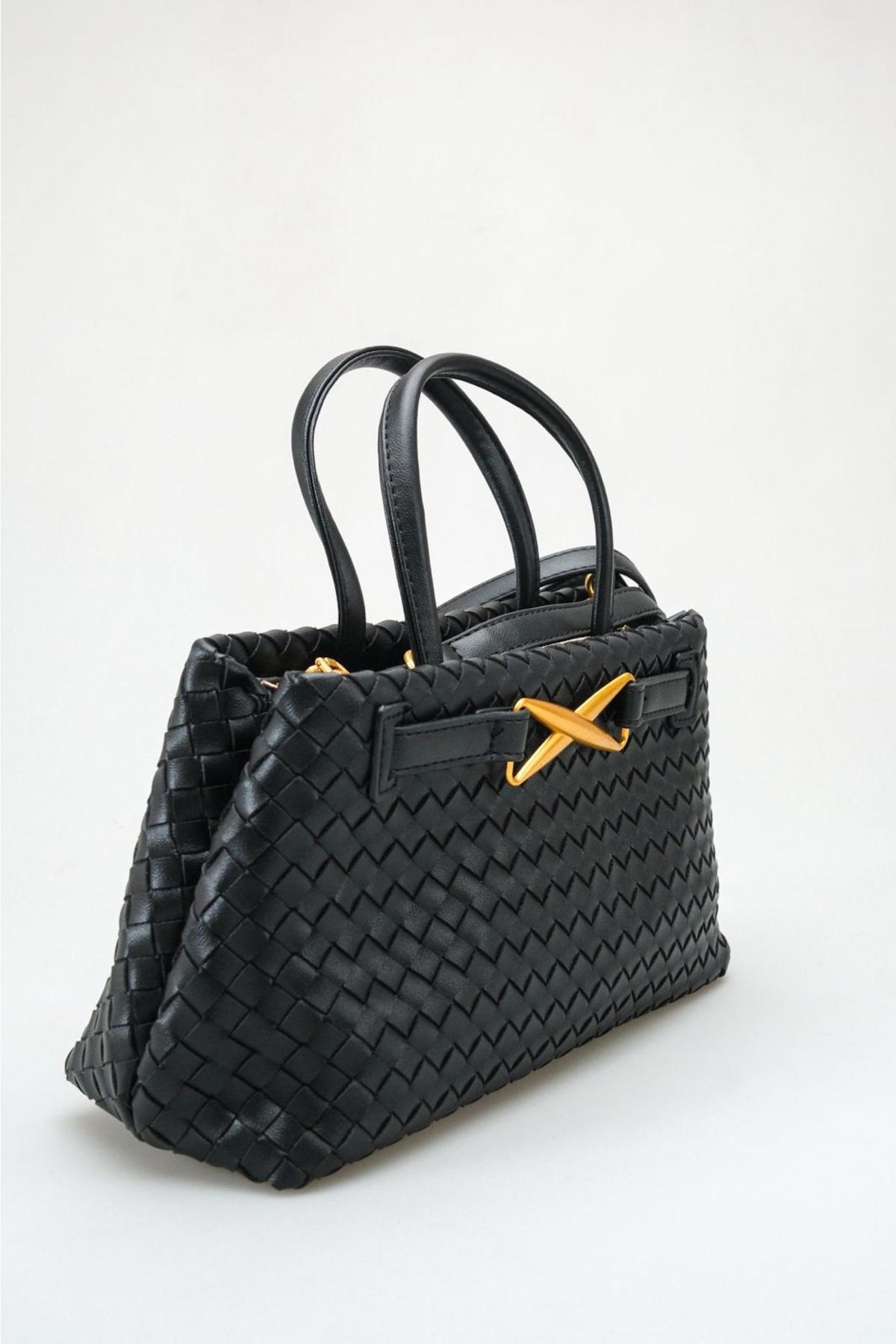 Verona - Black Woven Top Handle Bag (women)