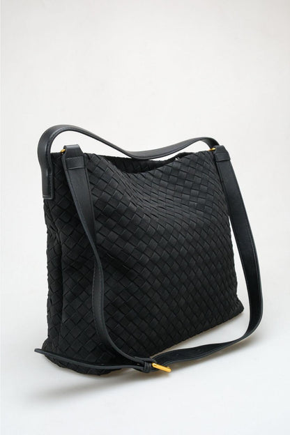 Luna - Black Woven Shoulder Bag (women)