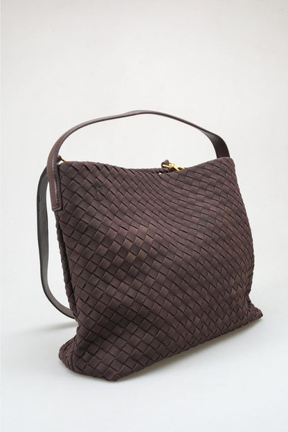Luna - Brown Woven Suede Shoulder Bag (women)