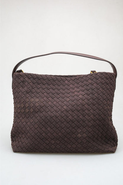 Luna - Brown Woven Suede Shoulder Bag (women)