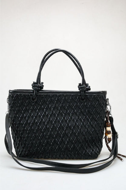 Sienna - Black Woven Top Handle Bag (women)