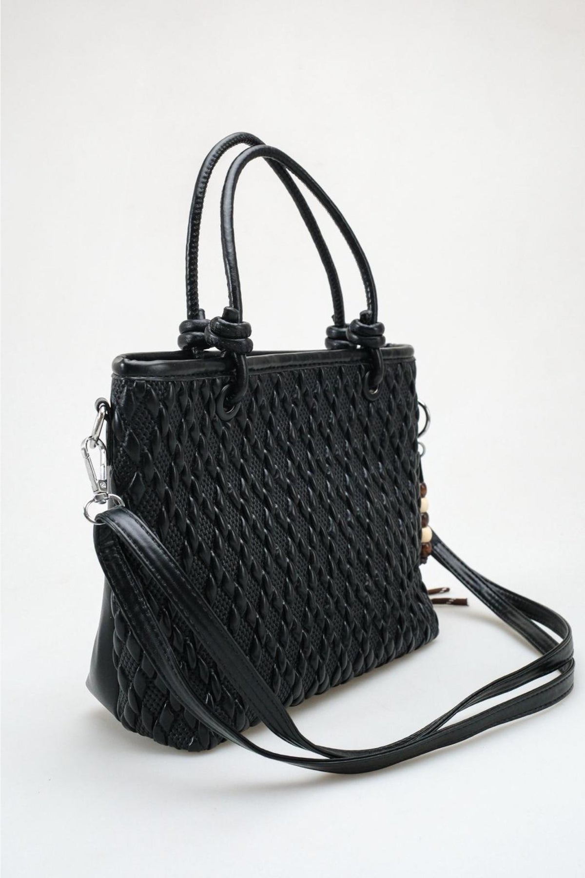 Sienna - Black Woven Top Handle Bag (women)