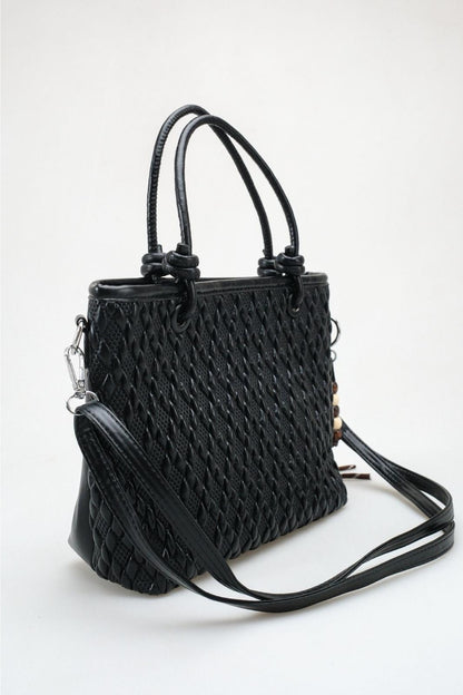 Sienna - Black Woven Top Handle Bag (women)