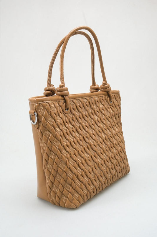 Capri - Bolso Tote de Mano Tejido Mostaza con Diseño de Diamantes (mujer)
