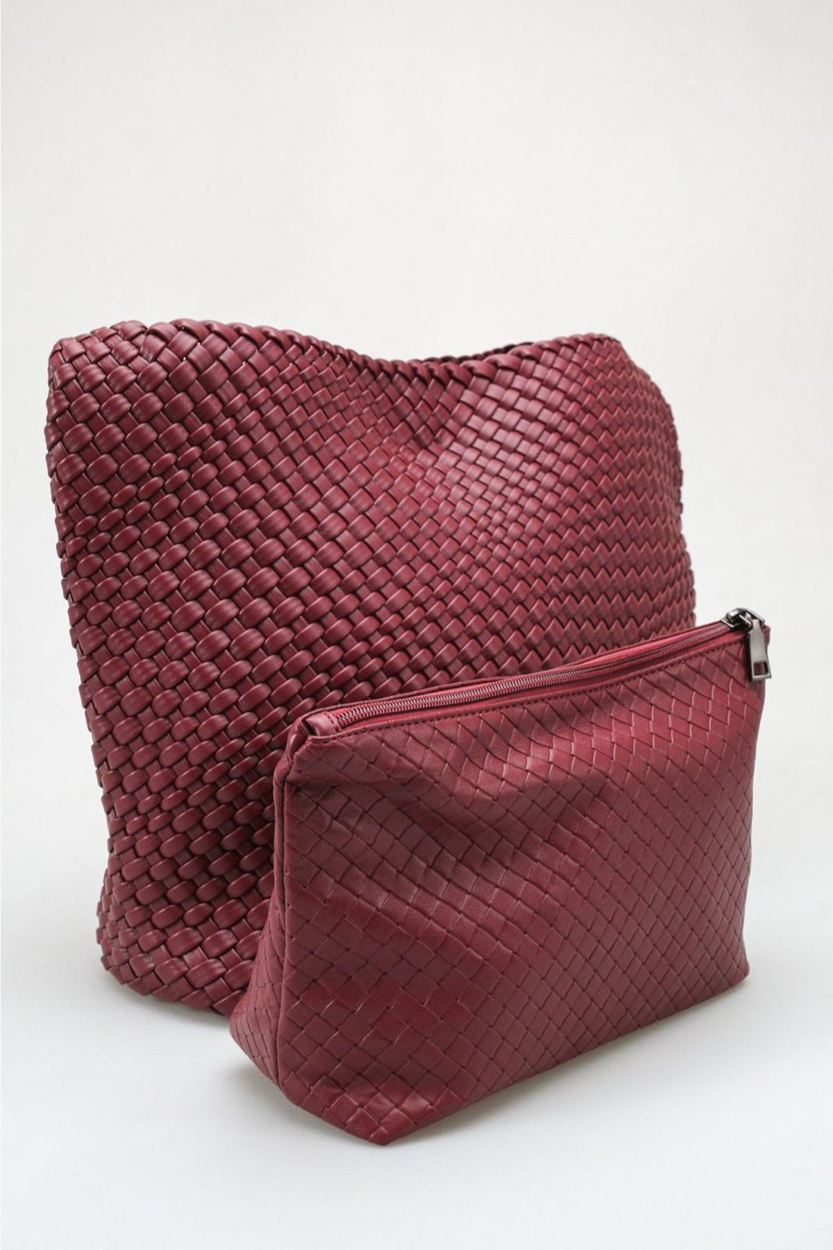 Bellini - Burgundy Intrecciato Hobo Bag With Pouch Set (women)