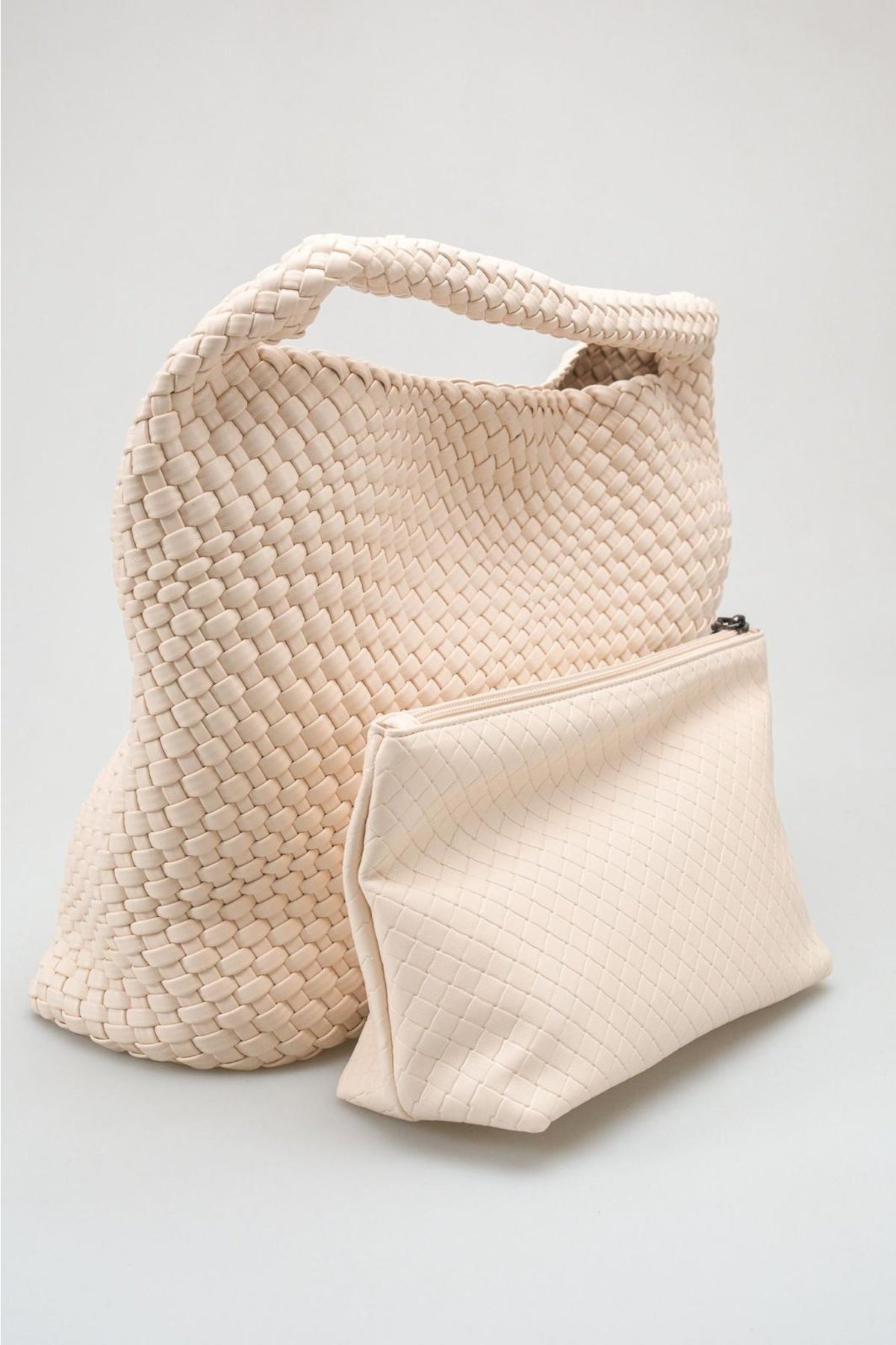 Bellini - Bolso hobo trenzado blanco con set de neceser (mujer)