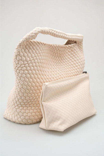 Bellini - Bolso hobo trenzado blanco con set de neceser (mujer)