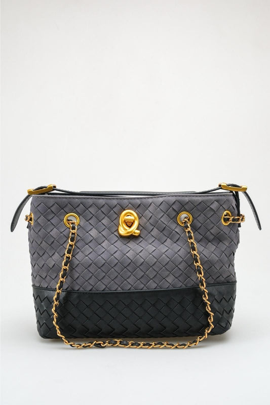 Bolso de hombro tejido Aria - Gris y negro (mujer)