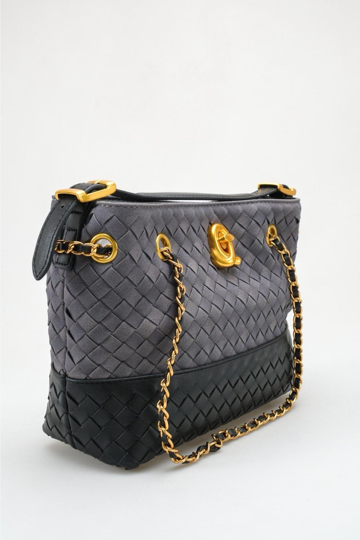 Bolso de hombro tejido Aria - Gris y negro (mujer)