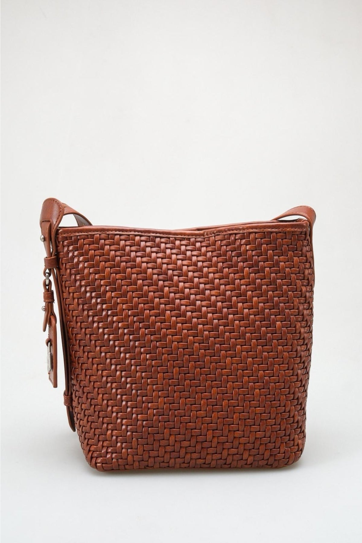Luma - Bolso cubo tejido marrón coñac (mujer)