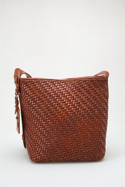 Luma - Bolso cubo tejido marrón coñac (mujer)