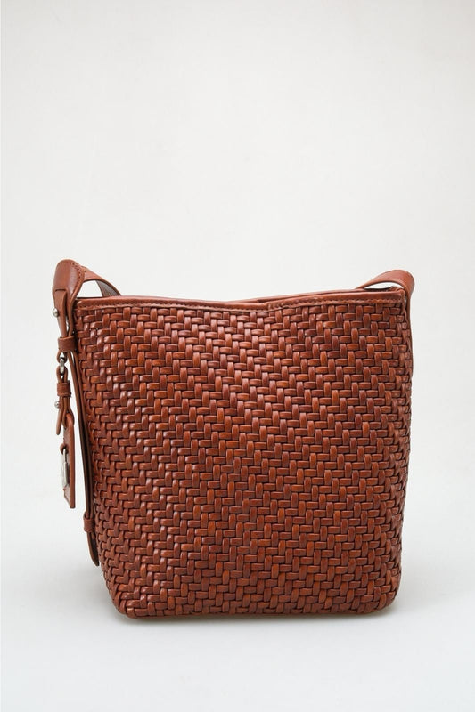 Luma - Bolso cubo tejido marrón coñac (mujer)
