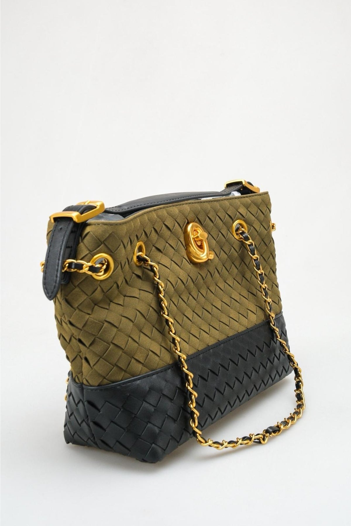 Aria - Bolso de hombro tejido caqui y negro (mujer)
