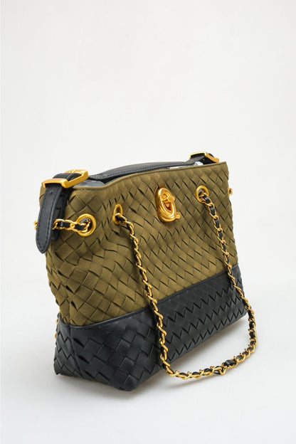 Aria - Bolso de hombro tejido caqui y negro (mujer)