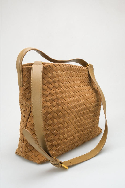 Luna - Bolso de hombro de ante tejido color mostaza (mujer)