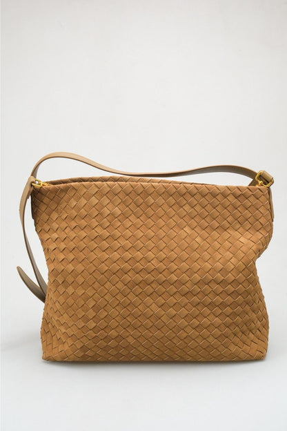 Luna - Mustard Woven Suede Shoulder Bag (women)