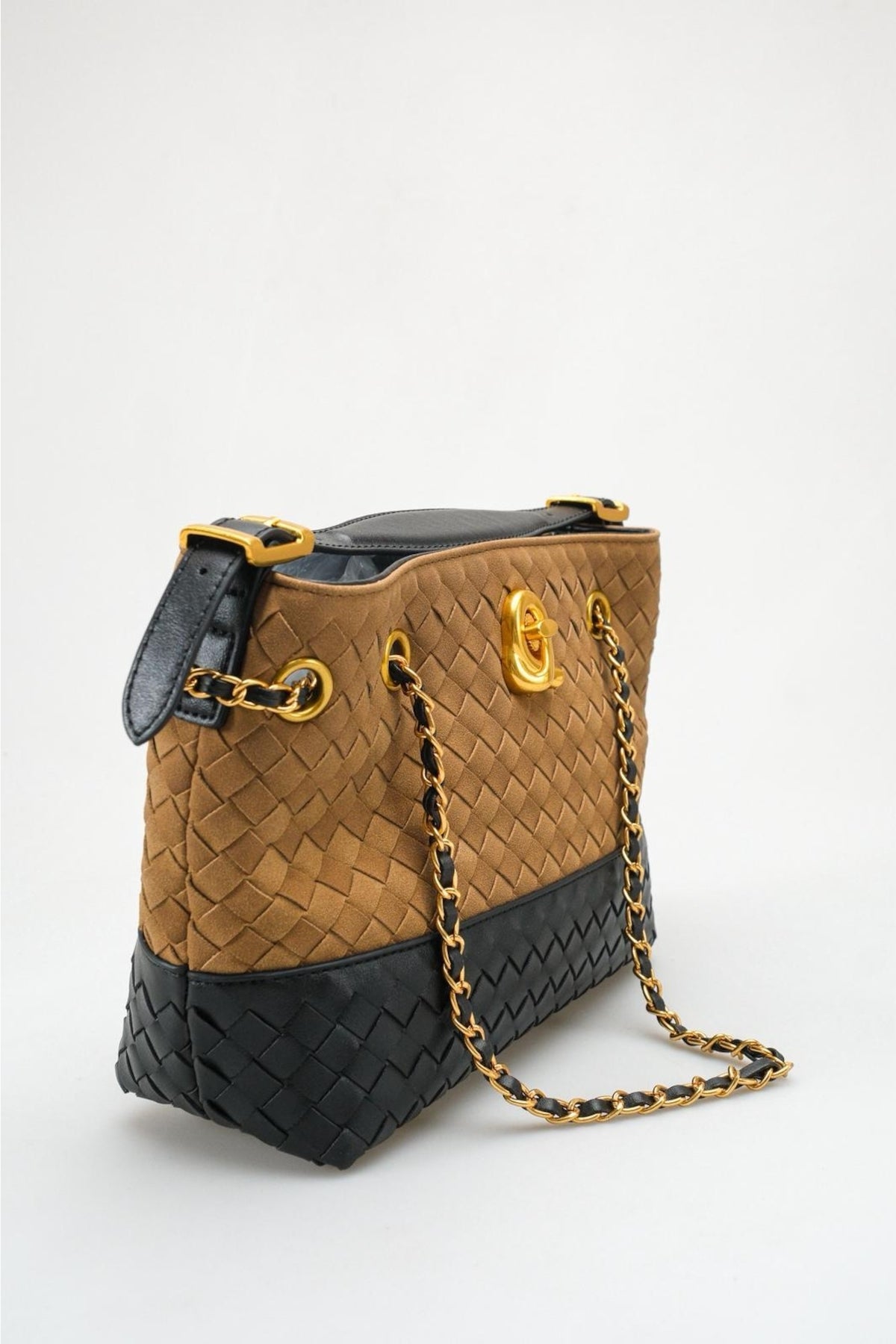 Aria - Tan & Black Woven Shoulder Bag (women)
