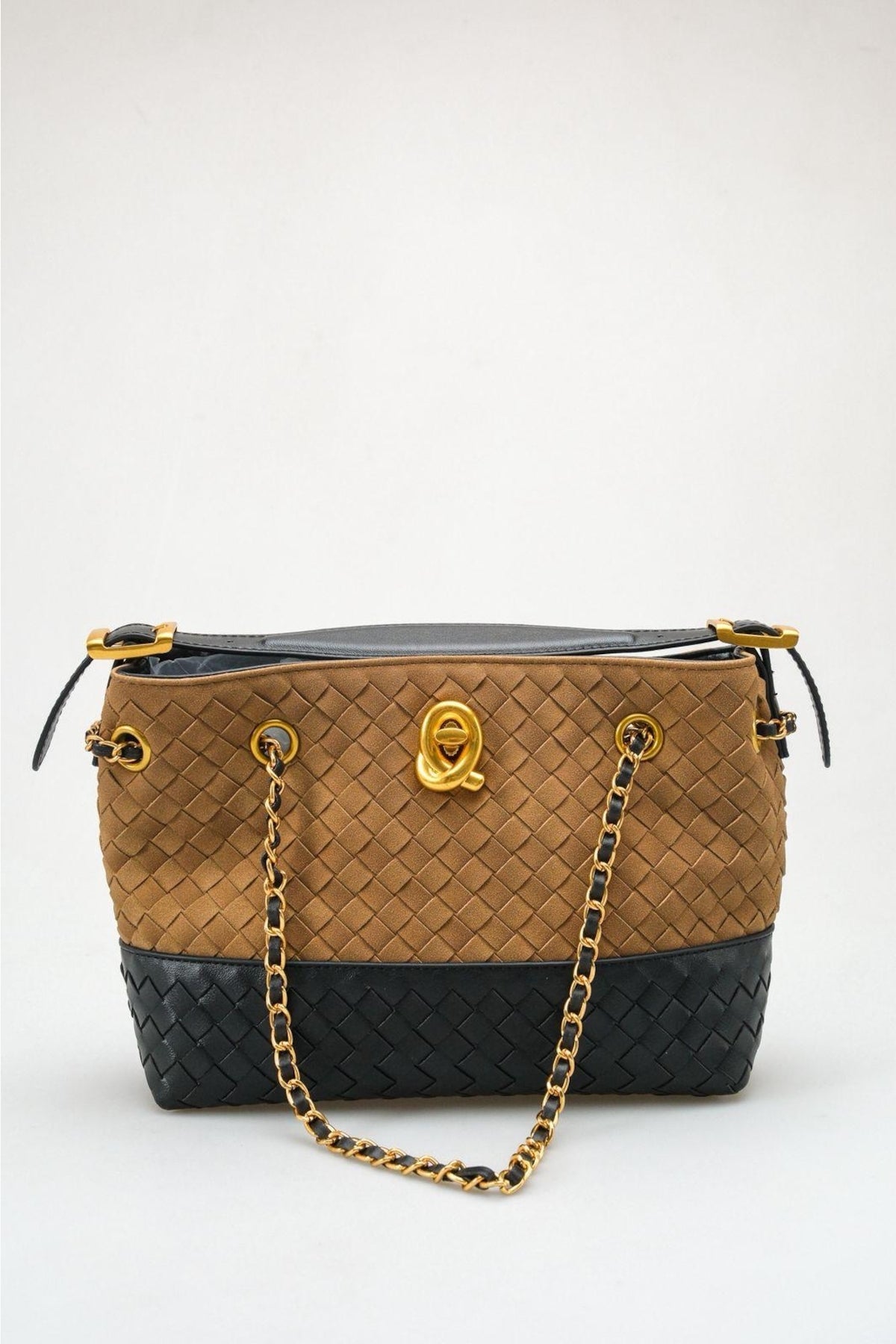 Aria - Tan & Black Woven Shoulder Bag (women)