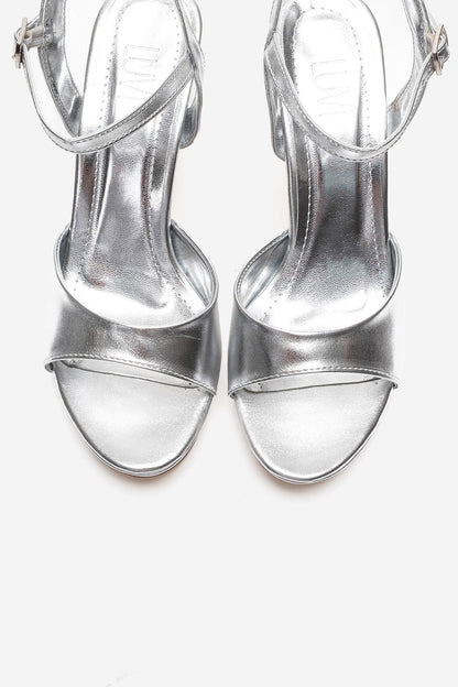 POISE - Zapatos de tacón de aguja plateados con plataforma (Mujer)