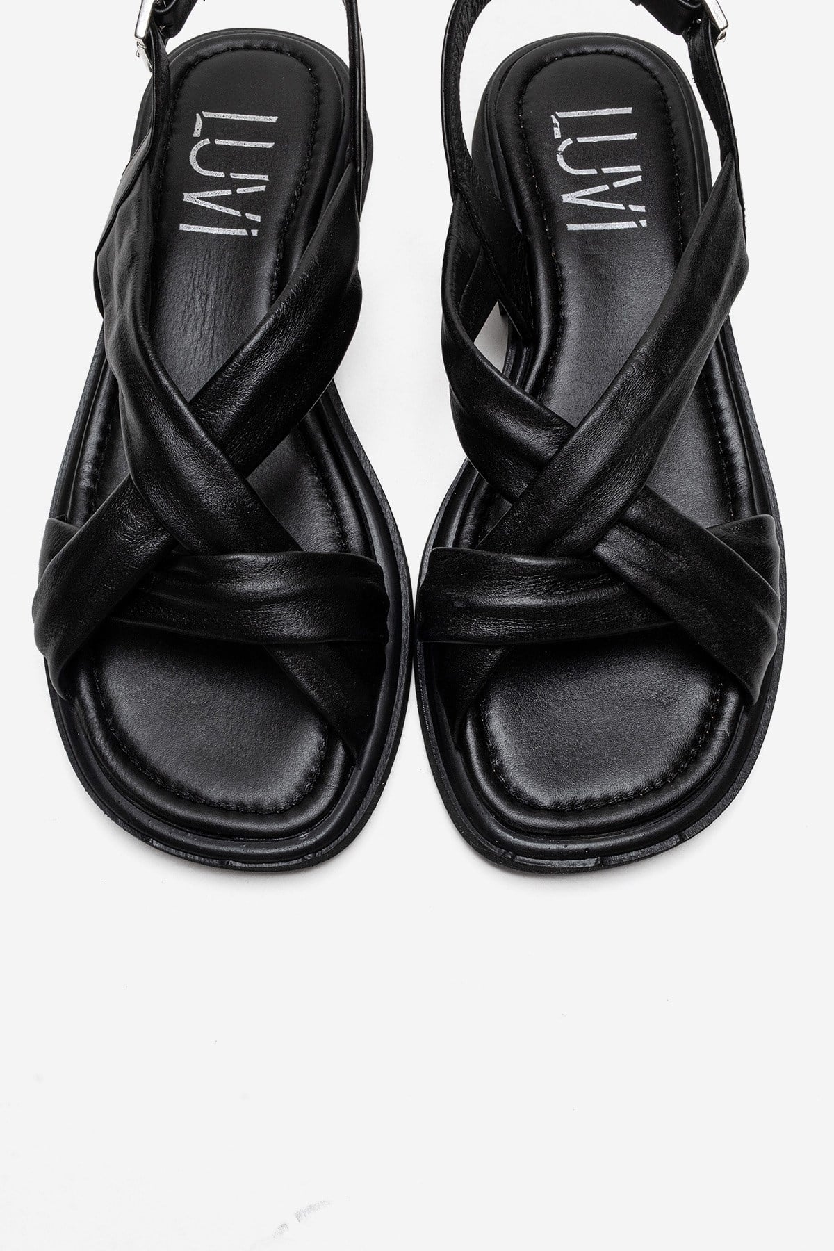 FRAND - Sandalia de tiras cruzadas de cuero genuino negro (Mujer)