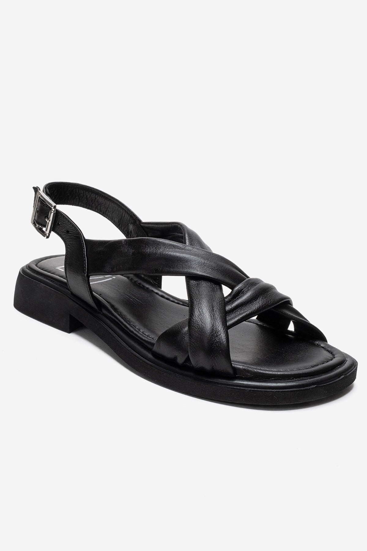 FRAND - Sandalia de tiras cruzadas de cuero genuino negro (Mujer)
