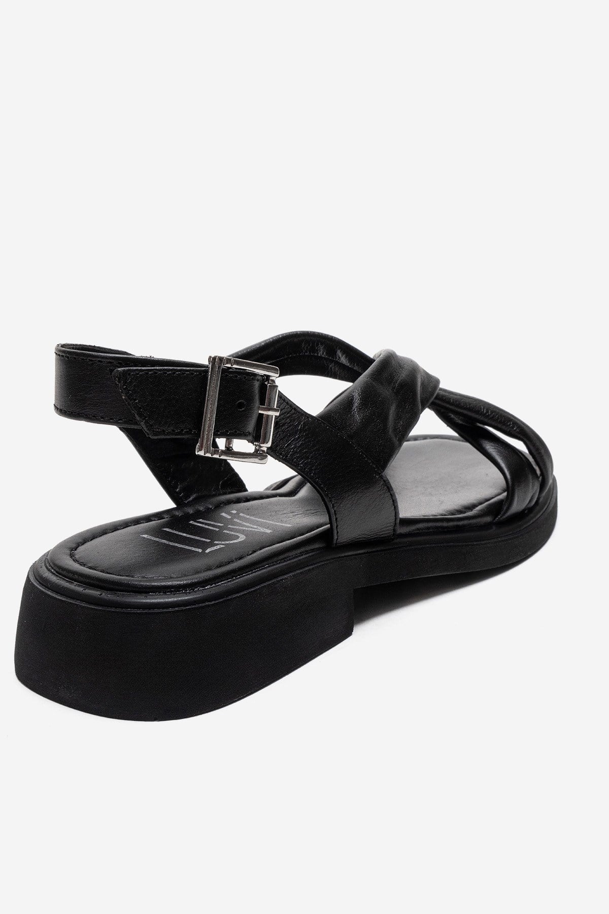FRAND - Sandalia de tiras cruzadas de cuero genuino negro (Mujer)