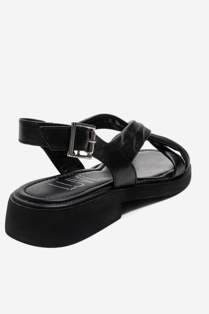 FRAND - Sandalia de tiras cruzadas de cuero genuino negro (Mujer)