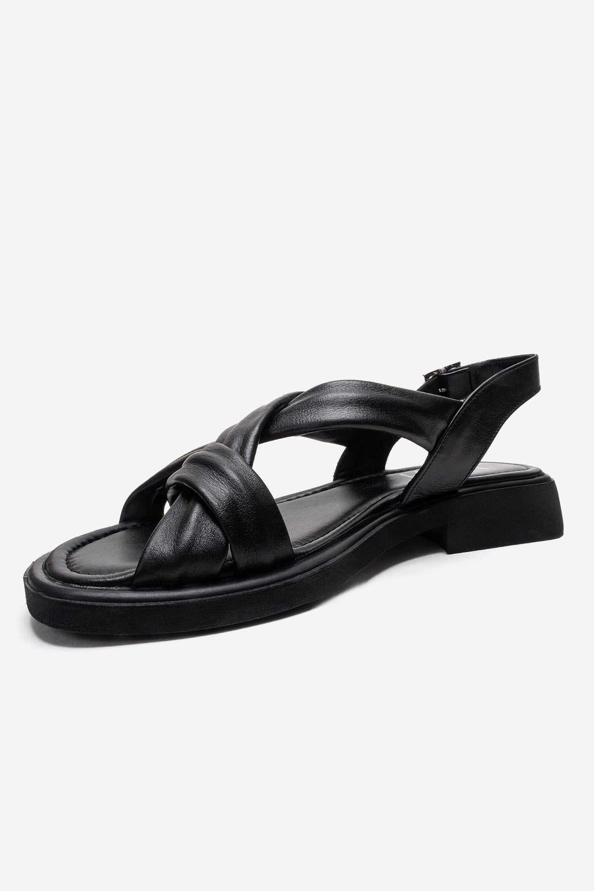FRAND - Sandalia de tiras cruzadas de cuero genuino negro (Mujer)