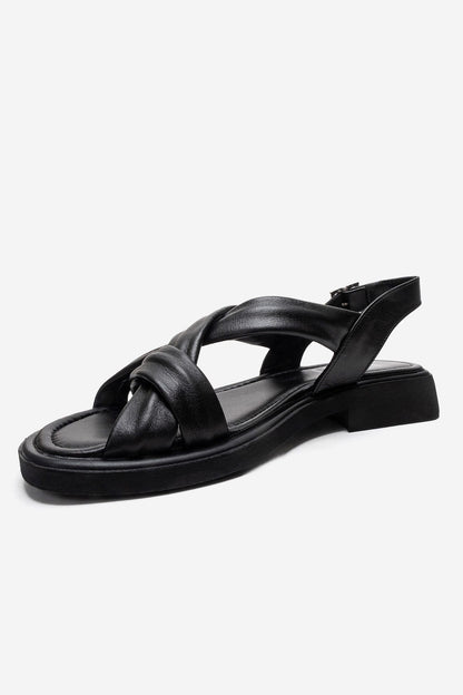FRAND - Sandalia de tiras cruzadas de cuero genuino negro (Mujer)