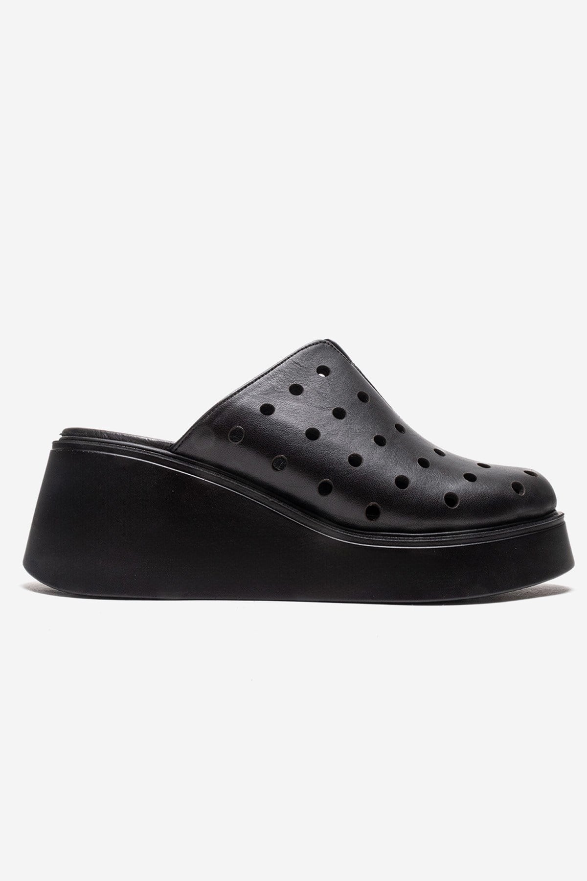 NIVES - Black Genuine Leather Platform Mule (Women)