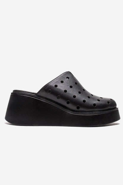 NIVES - Black Genuine Leather Platform Mule (Women)