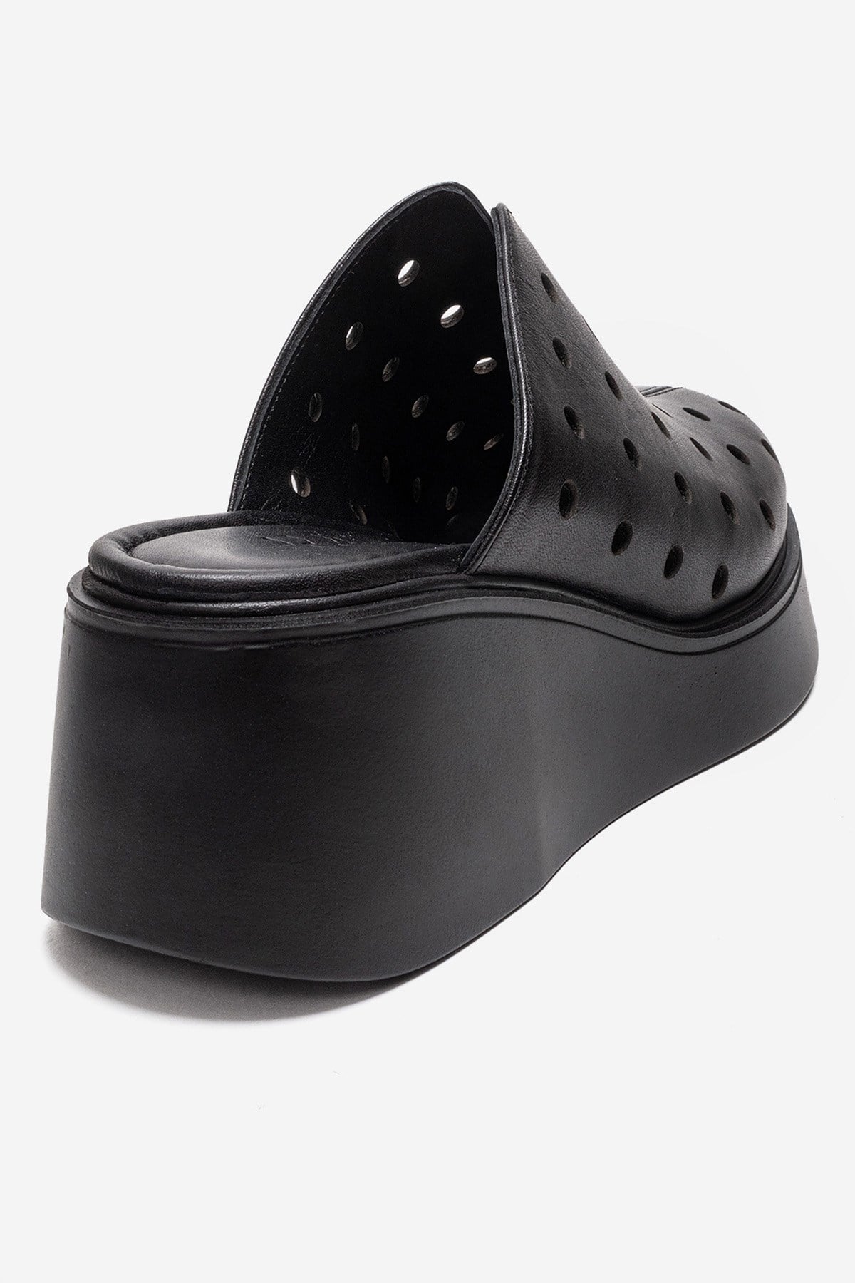 NIVES - Black Genuine Leather Platform Mule (Women)