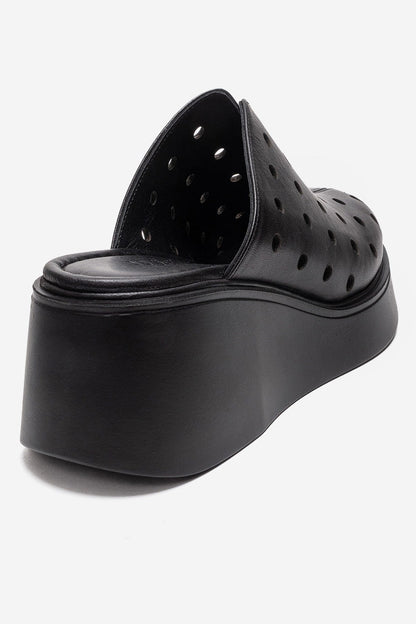 NIVES - Black Genuine Leather Platform Mule (Women)