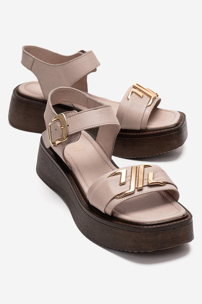LONE - Beige Genuine Leather Chunky Platform Sandal (Women)