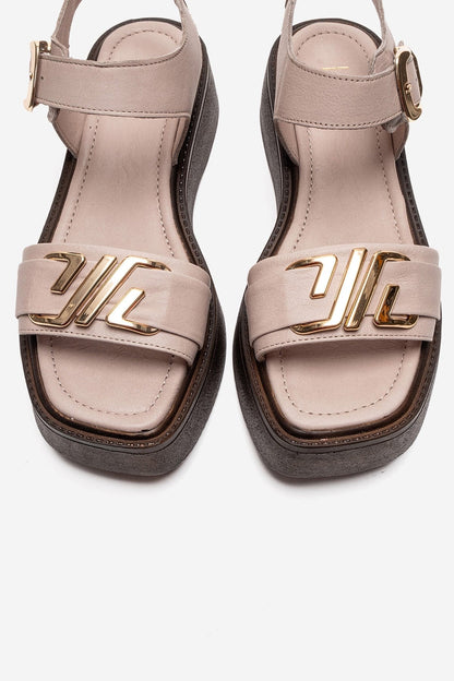 LONE - Beige Genuine Leather Chunky Platform Sandal (Women)