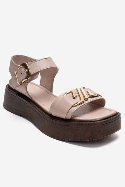 LONE - Beige Genuine Leather Chunky Platform Sandal (Women)