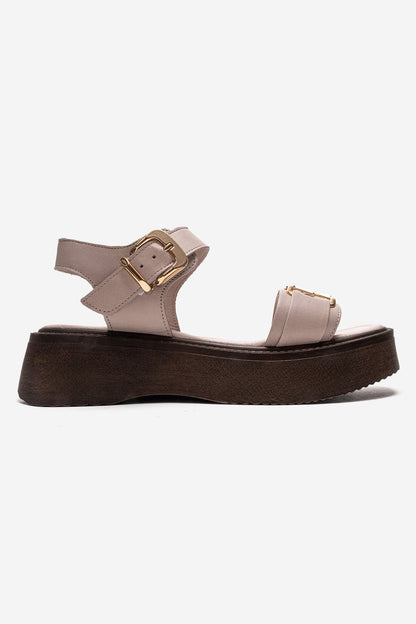 LONE - Beige Genuine Leather Chunky Platform Sandal (Women)