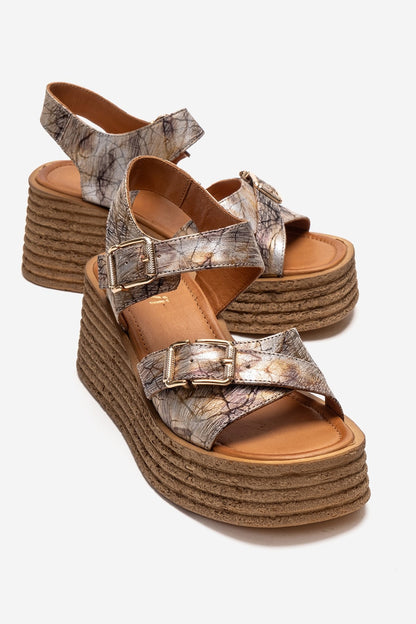 MIRETTE - Gold Genuine Leather Platform Sandal (Women)