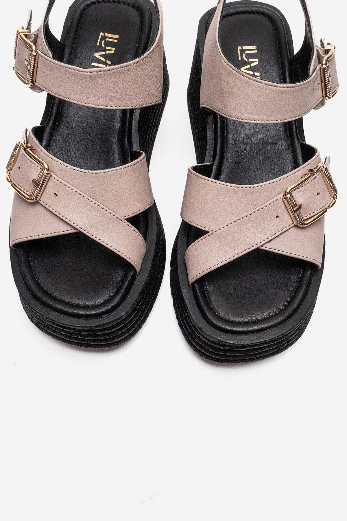 MIRETTE - Sandalia de plataforma de cuero genuino color blanco roto (Mujer)