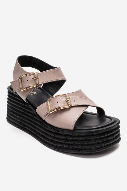 MIRETTE - Sandalia de plataforma de cuero genuino color blanco roto (Mujer)